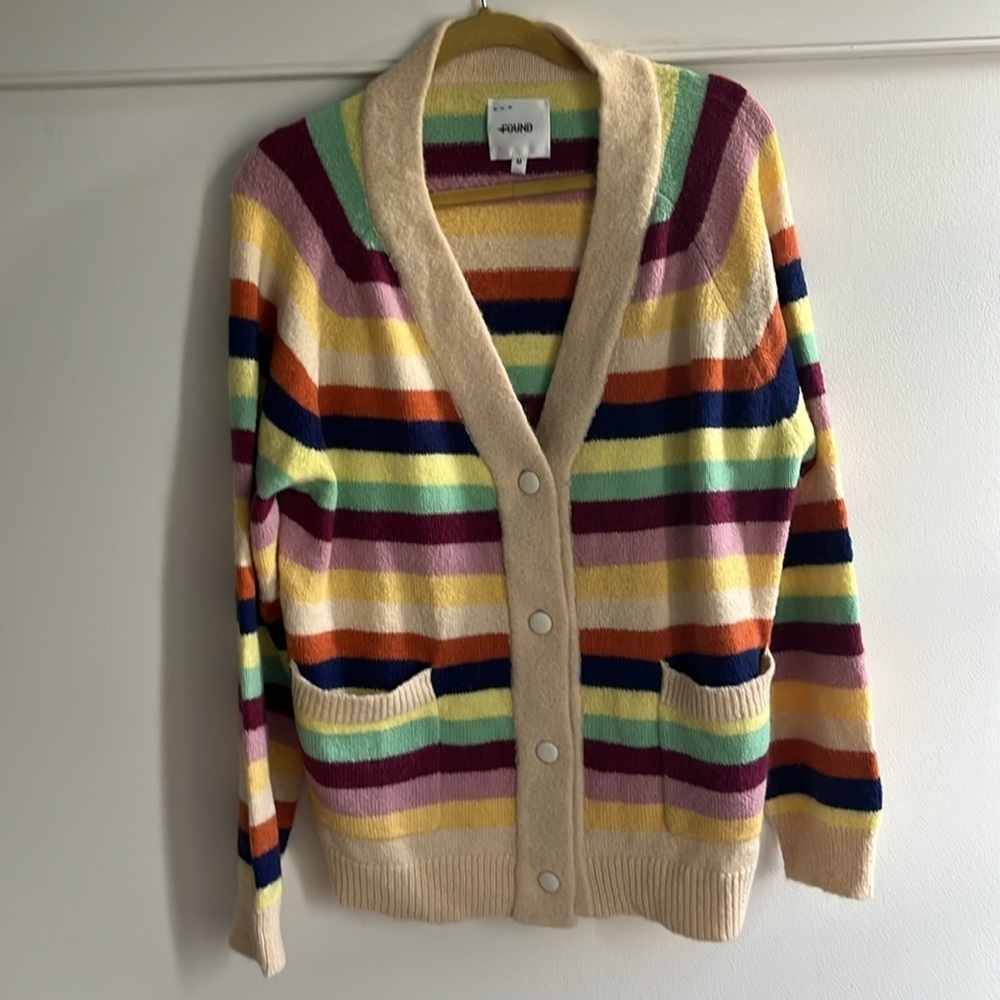 Free People x Found Multi-Stripe Cardigan Sweater Size Medium NWT - Picture 5 of 14